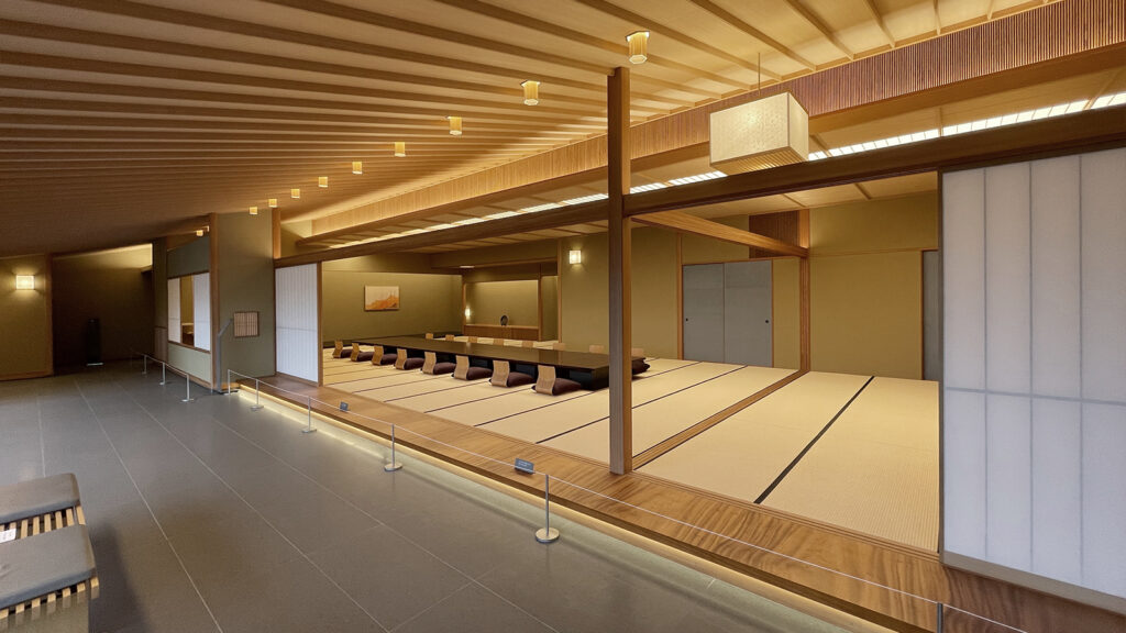 企画展示室。谷口吉郎さんの設計した迎賓館赤坂離宮 和風別館の広間と茶室が再現されている