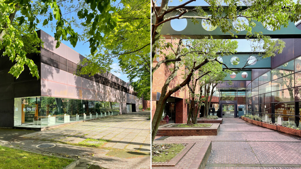 金沢市立玉川図書館。資生堂アートハウスと同時期にあたる1978年の竣工で、外装に用いられている高耐候性鋼板(コールテン鋼)は資生堂アートハウスと共通する仕上げ
